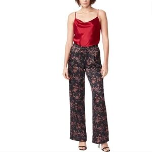 New PAIGE Solynne Floral Wide Leg Pants In Black Multi Medium